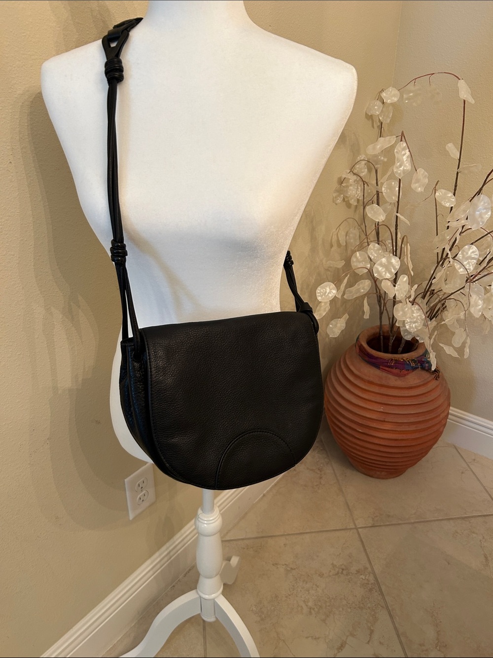 Vince Camino Classic Black Leather Crossbody Saddle Bag